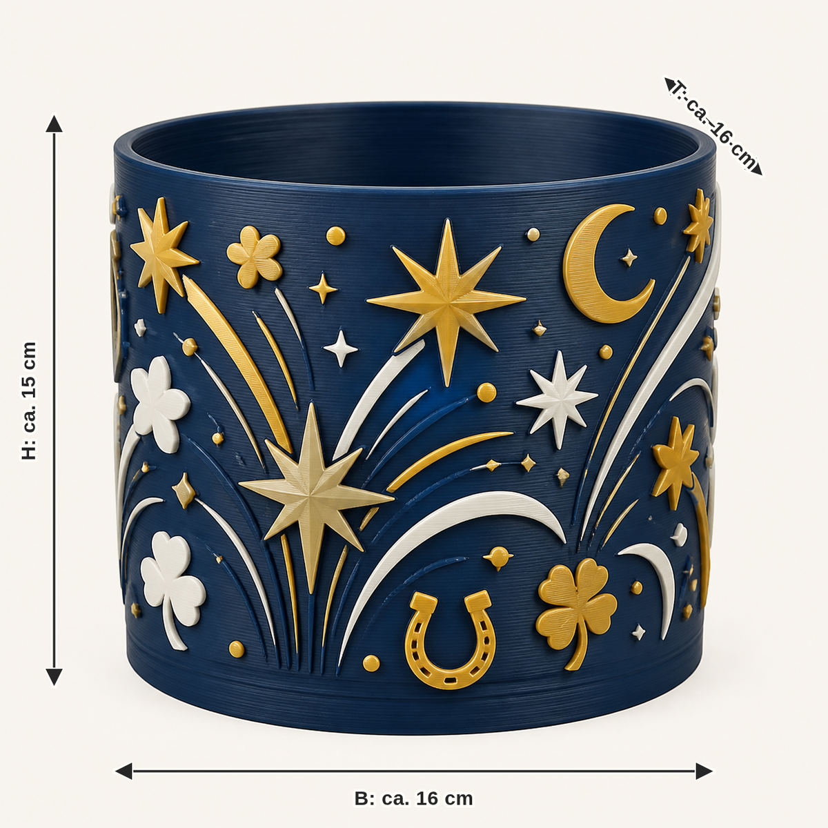 Measurement for star-night planter night pot: width approx. 16 cm, depth approx. 16 cm, height approx. 15 cm
