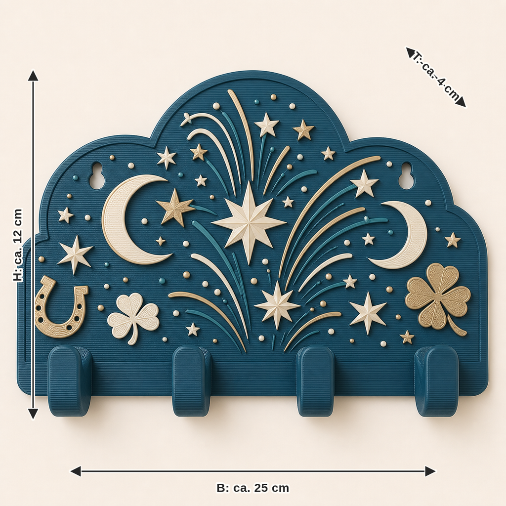 Measurement for star night-key rack star hooks: width approx. 25 cm, depth approx. 4 cm, height approx. 12 cm