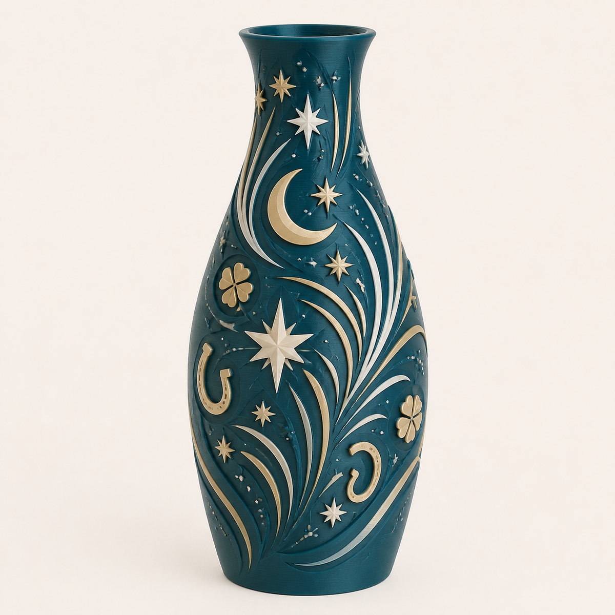 Sternennacht-Trockenblumen-Vase Mondstiel aus 3D-gedrucktem PETG in Petrol, Champagner, Warmweiß