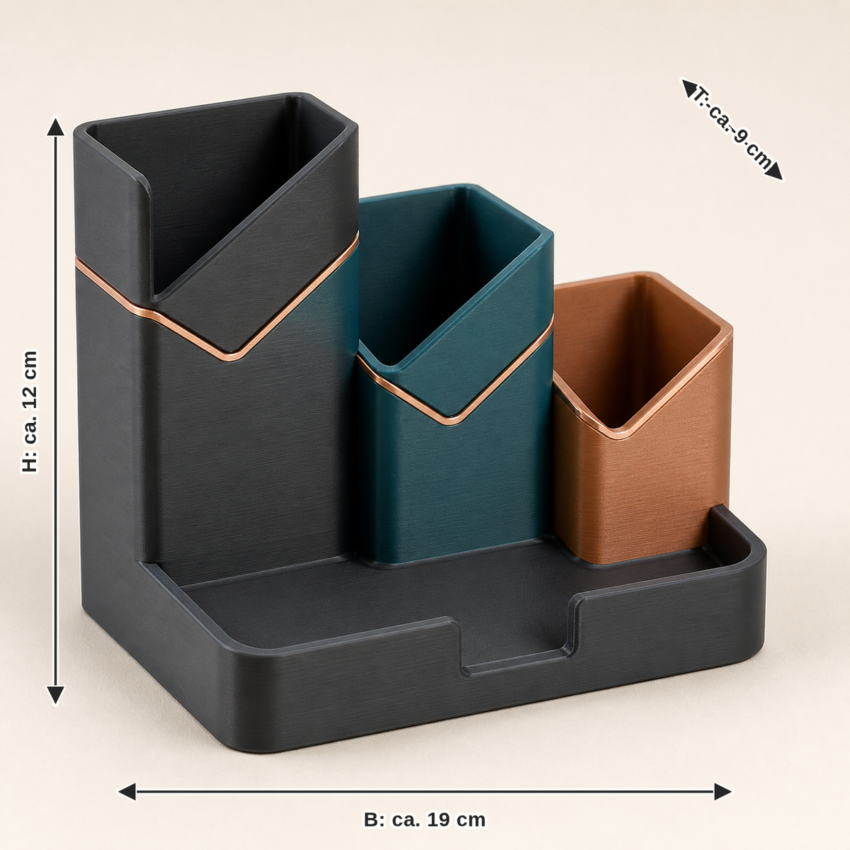 Trio contour – Modern: width approx. 19 cm, depth approx. 9 cm, height approx. 12 cm