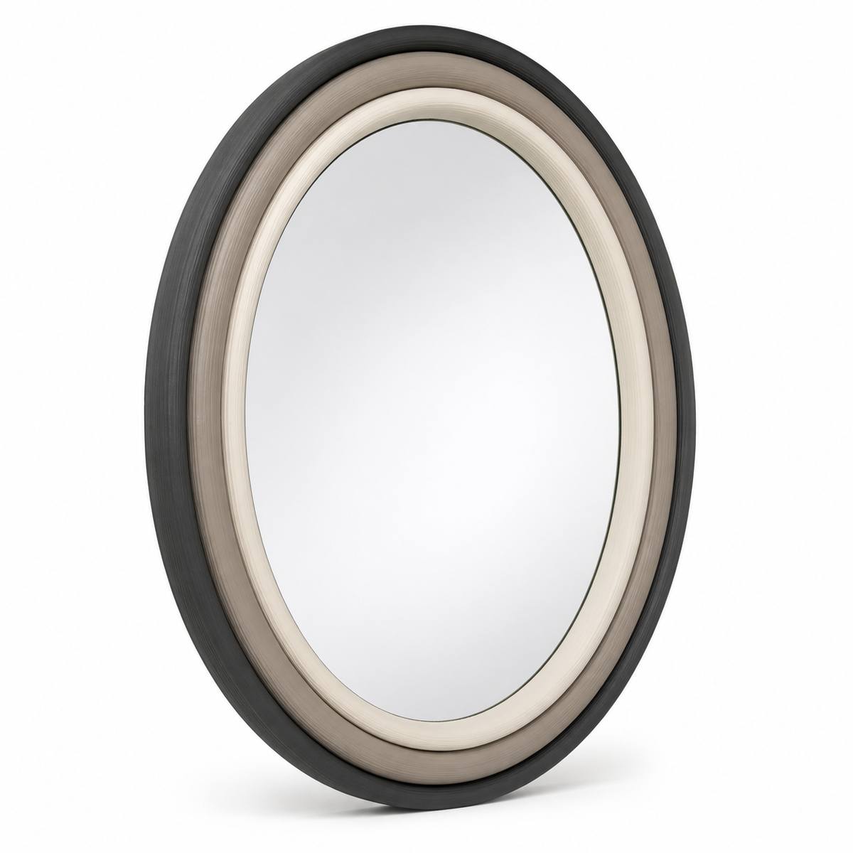 Ovaler Spiegelrahmen in Anthrazit und Creme – Produktansicht auf weißem Hintergrund; Farben: Anthrazit, Taupe und Creme.