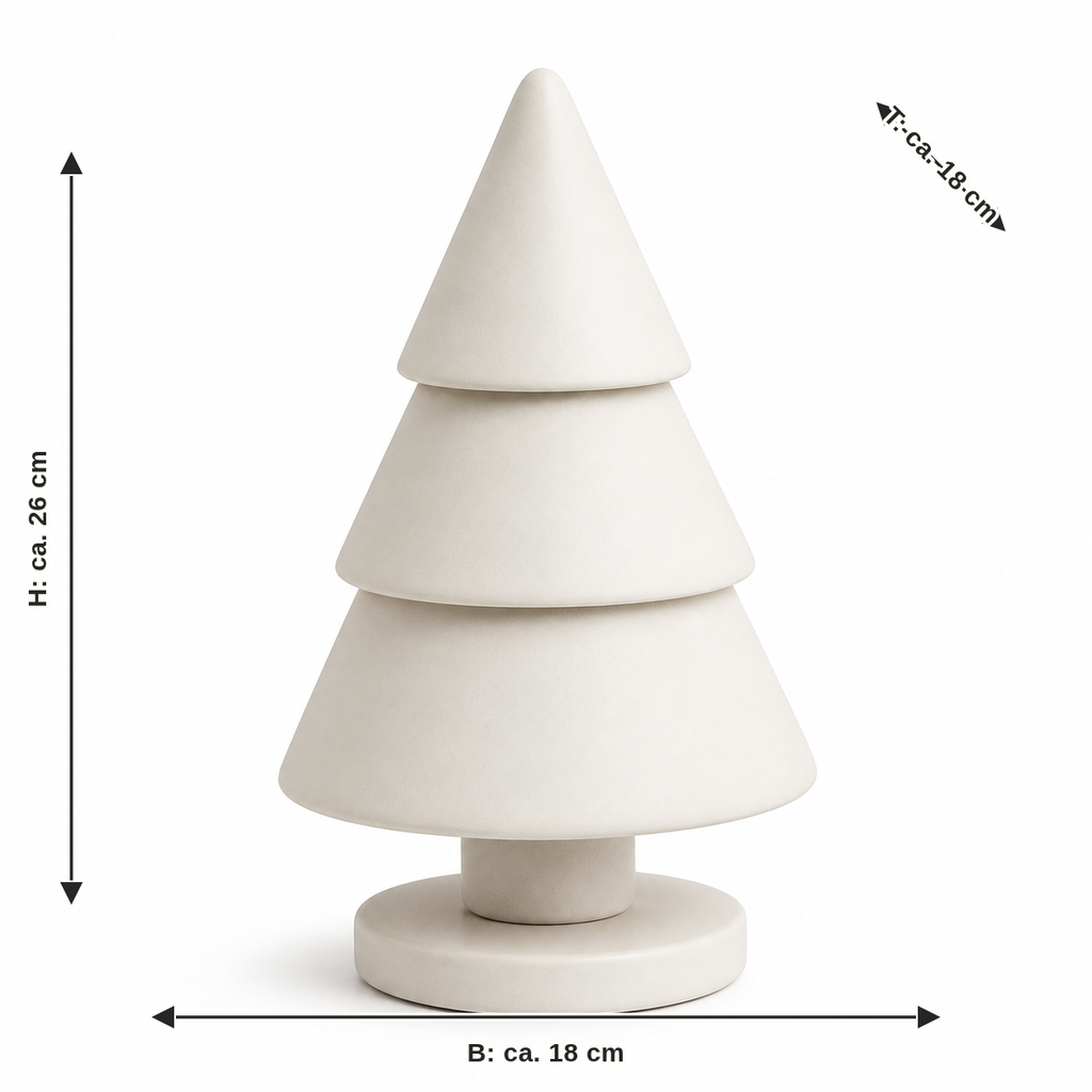 Maßbild für Stufen-Weihnachtsbaum in Warmweiß: Breite ca. 18 cm, Tiefe ca. 18 cm, Höhe ca. 26 cm
