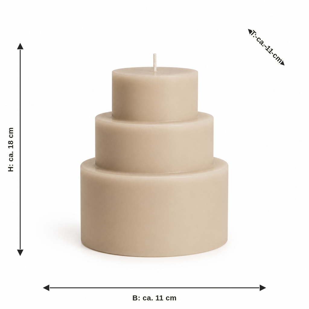 Measurement for stage LED decorative light in sand beige: width approx. 11 cm, depth approx. 11 cm, height approx. 18 cm