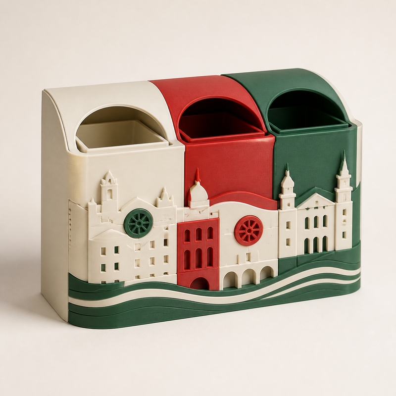 Tisch-Recyclingstation Altstadt – Salzburg aus PETG auf hellem Studiohintergrund