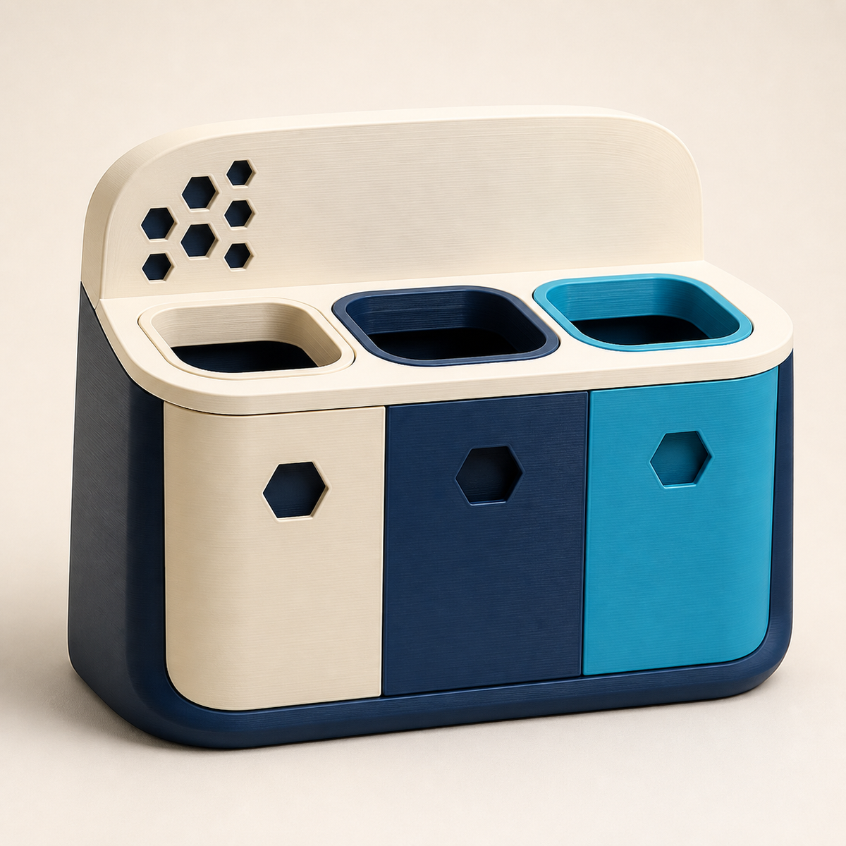 Table-recycling station Grid – Futuristic from PETG on bright studio background