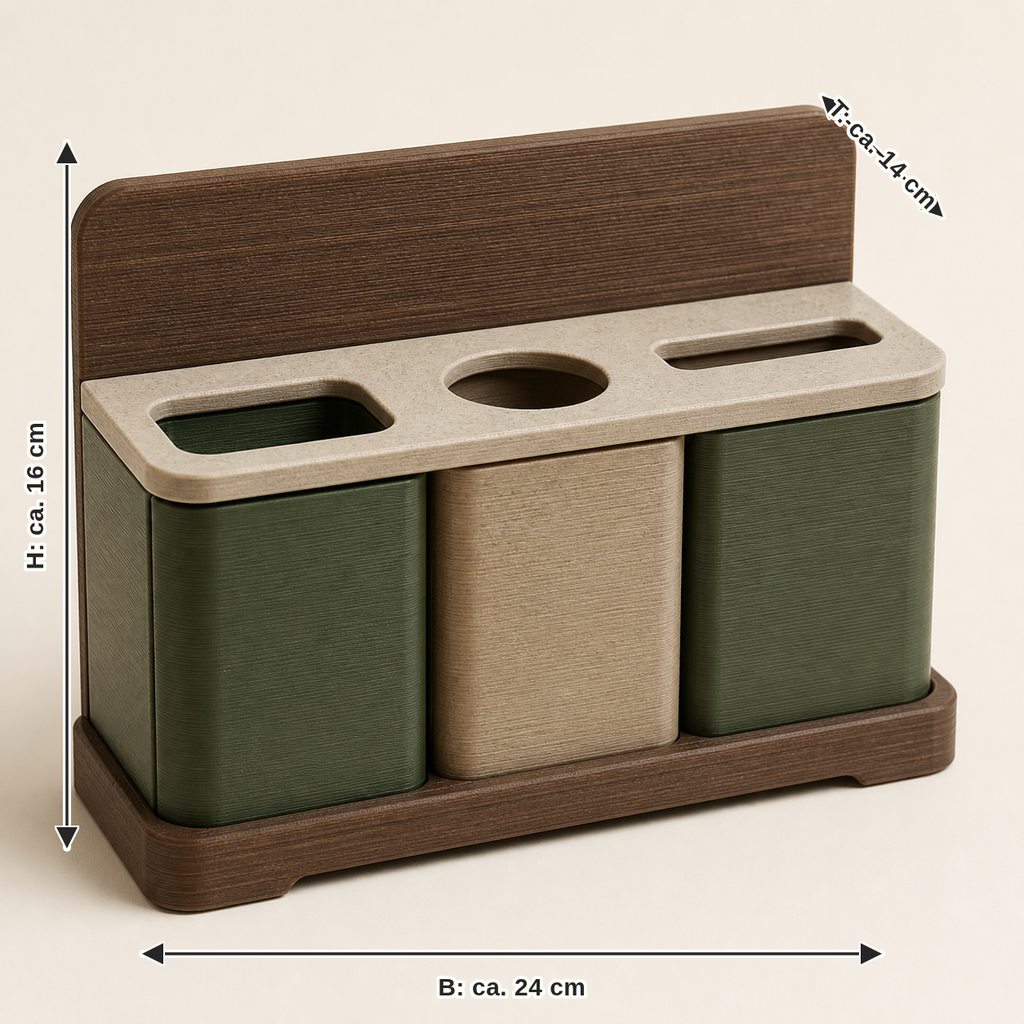 Measurement for table recycling station grid – rustic: width approx. 24 cm, depth approx. 14 cm, height approx. 16 cm