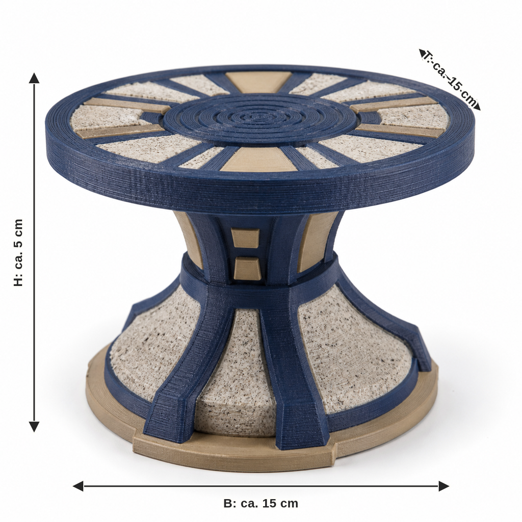 Dimensional image for the Nordrad table platform: width approx. 15 cm, depth approx. 15 cm, height approx. 5 cm