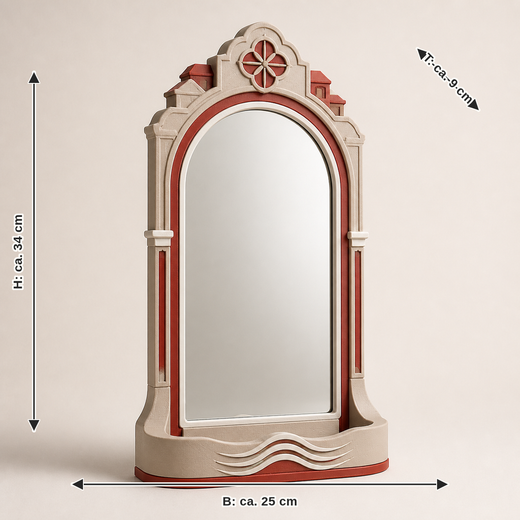 Maßbild für Tischspiegel Festungsbogen – Salzburg: Breite ca. 25 cm, Tiefe ca. 9 cm, Höhe ca. 34 cm