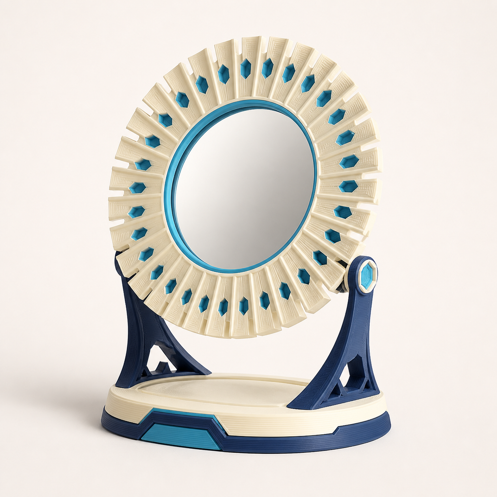 tabletop mirror sun wreath – Futuristic from PETG on bright studio background