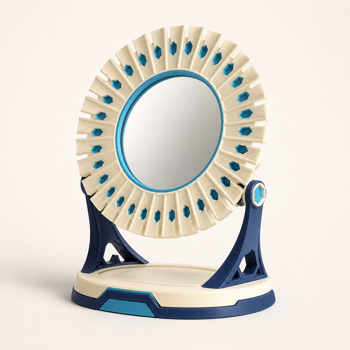 tabletop mirror sun wreath – Futuristic from PETG on bright studio background