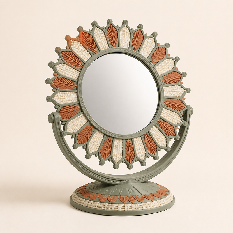 tabletop mirror sun wreath – country from PETG on bright studio background