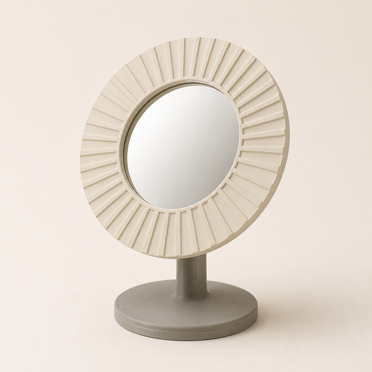 tabletop mirror sun wreath – minimalist made of PETG on bright studio background
