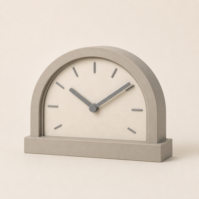 table clock bow time – minimalist from PETG on bright studio background