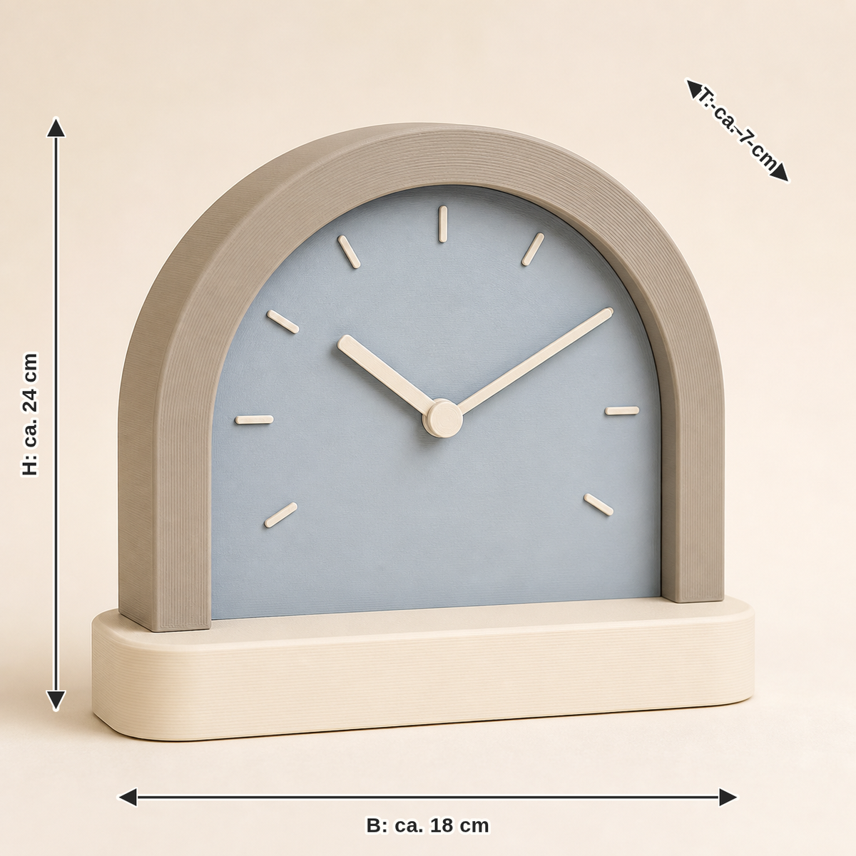 Measurement for table clock arc time – serene: width approx. 18 cm, depth approx. 7 cm, height approx. 24 cm