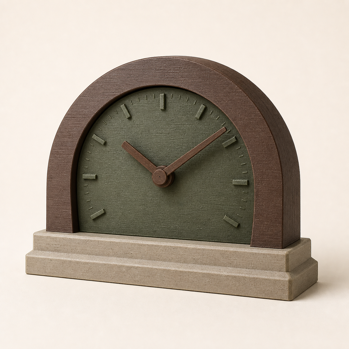 table clock arc time – rustic from PETG on bright studio background