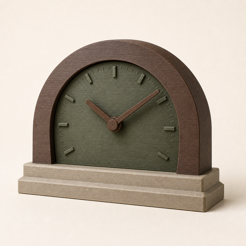 table clock arc time – rustic from PETG on bright studio background