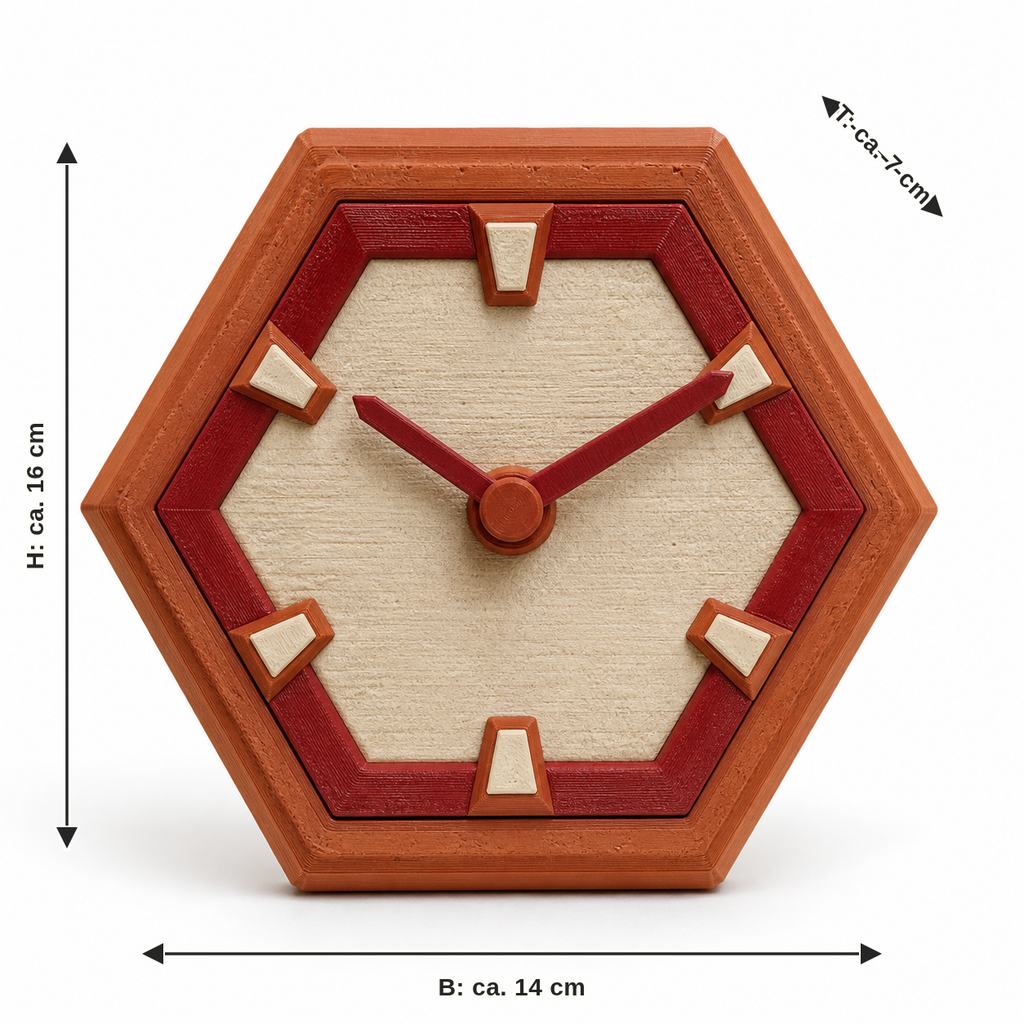 Measurement for table clock harvester: width approx. 14 cm, depth approx. 7 cm, height approx. 16 cm