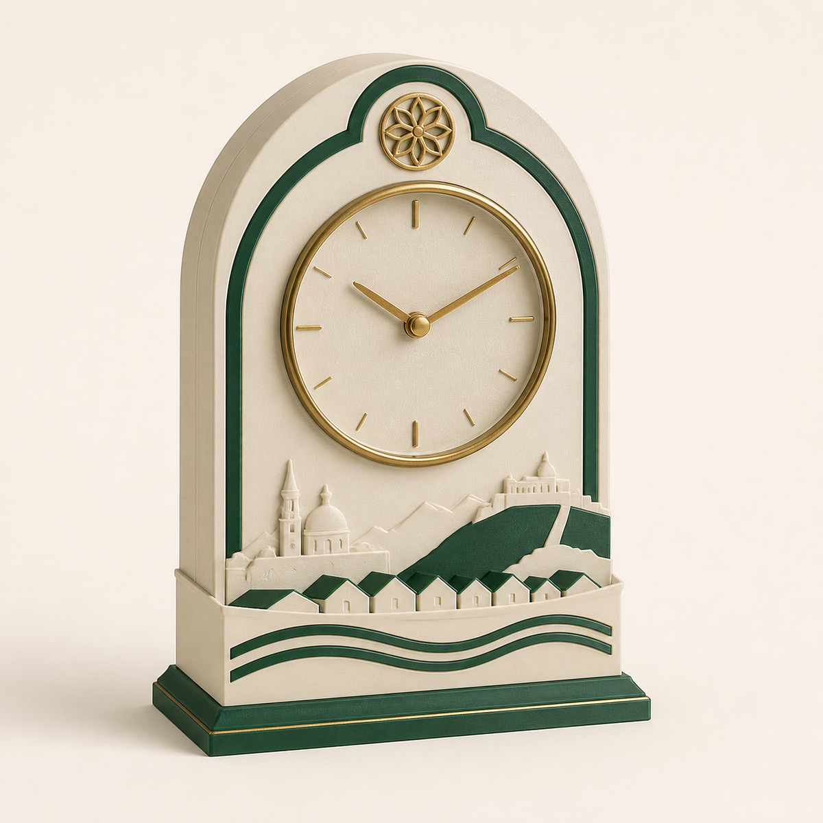 table clock fortress arch – Salzburg from PETG on bright studio background