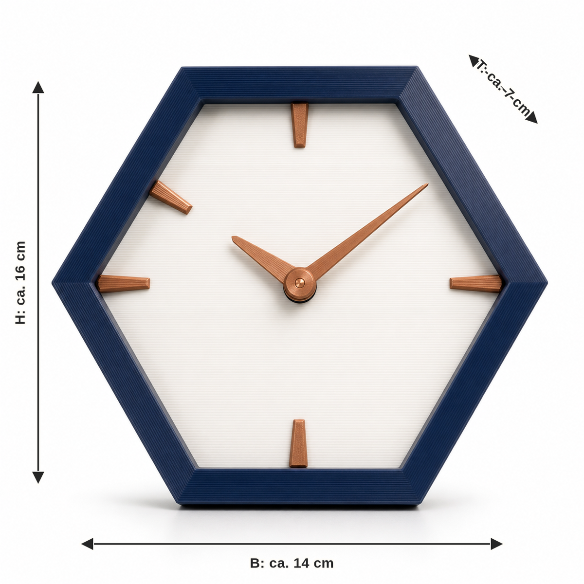 Measurement for table clock nightwave: width approx. 14 cm, depth approx. 7 cm, height approx. 16 cm