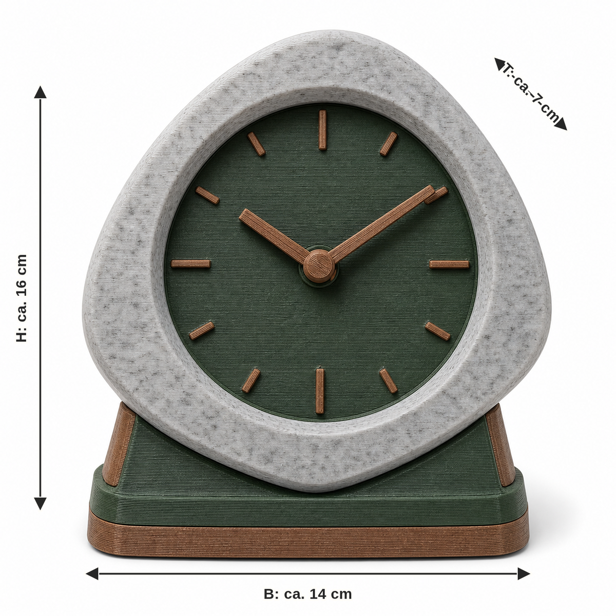 Measurement for table clock Waldstein: width approx. 14 cm, depth approx. 7 cm, height approx. 16 cm