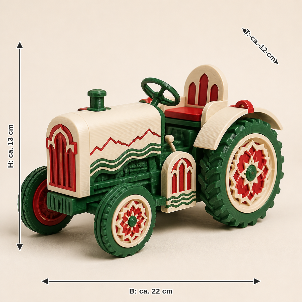 Measurement for tractor model Alpenhof – Salzburg: width approx. 22 cm, depth approx. 12 cm, height approx. 13 cm