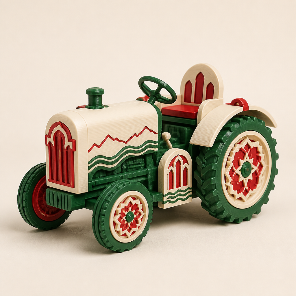 Tractor model Alpenhof – Salzburg from PETG on bright studio background