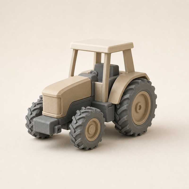 Traktor-Modell Feldwerk – Minimalistisch aus PETG auf hellem Studiohintergrund