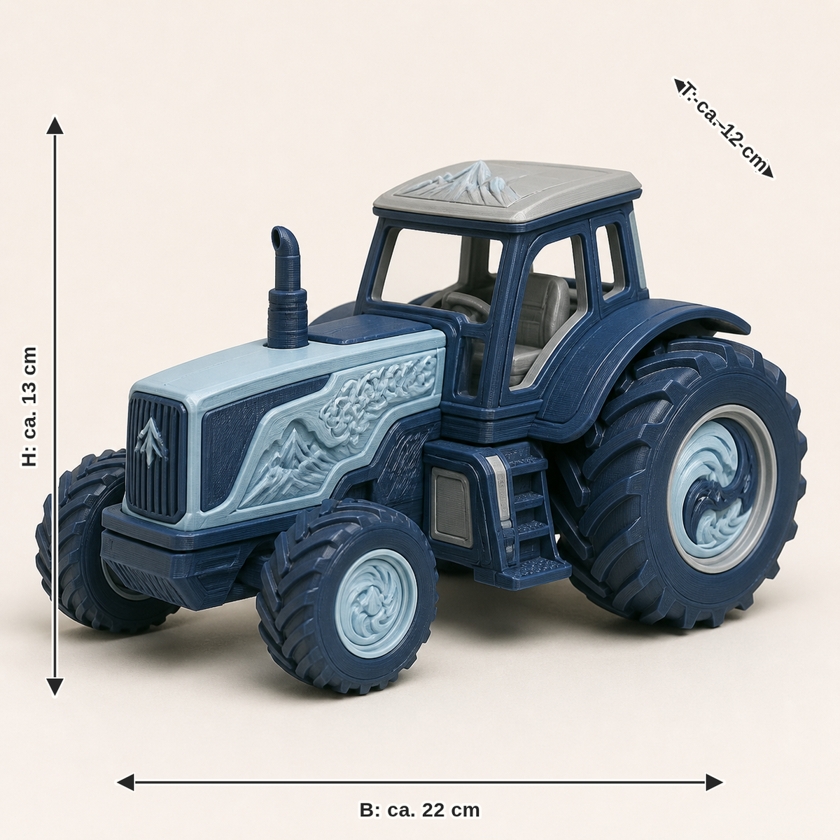 Measurement for tractor model Feldwerk – Nordic & Mythical: width approx. 22 cm, depth approx. 12 cm, height approx. 13 cm