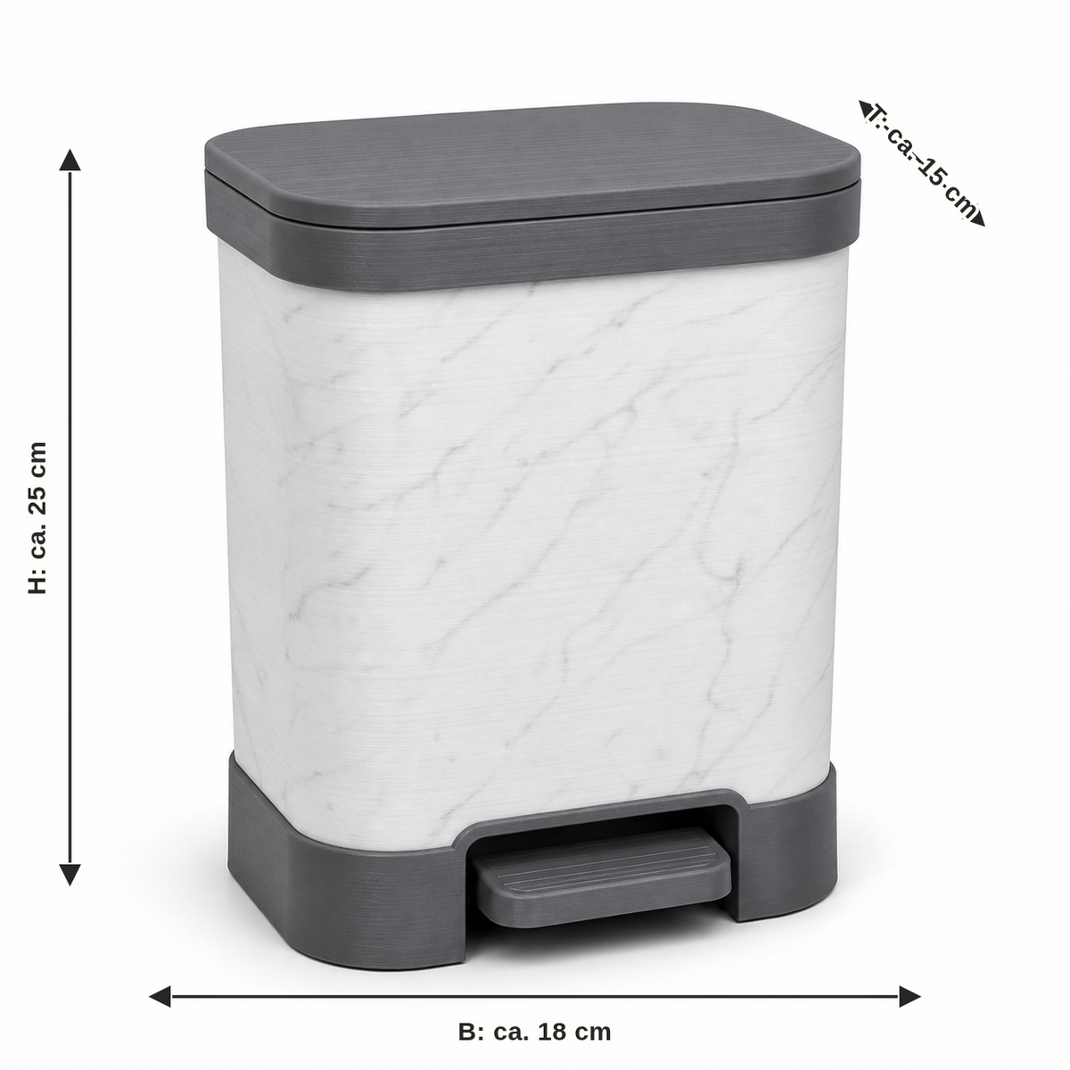 Dimensional image for pedestal marble optics contour: width approx. 18 cm, depth approx. 15 cm, height approx. 25 cm