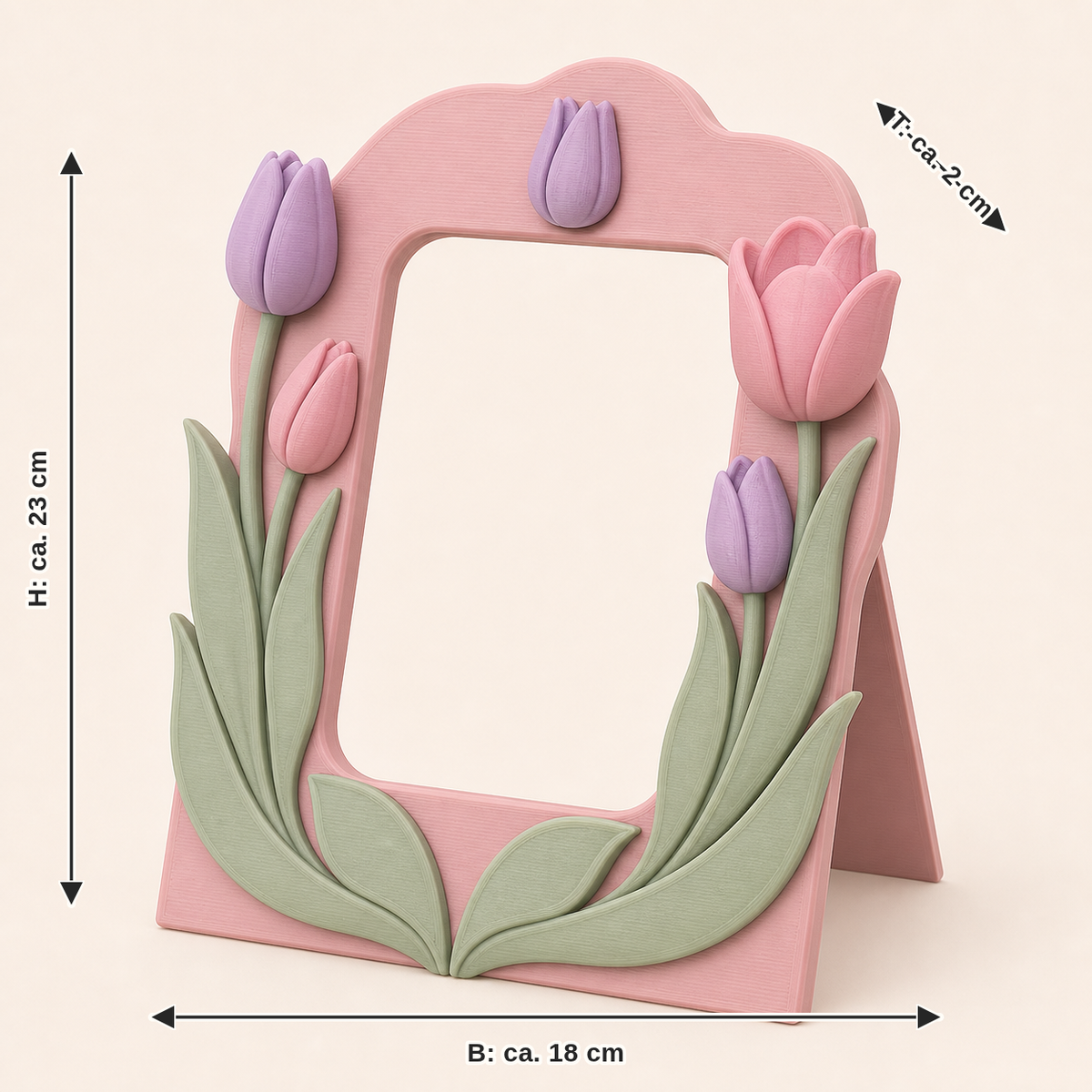 Dimensional image for tulip season-photo frame Tulip portal: width approx. 18 cm, depth approx. 2 cm, height approx. 23 cm