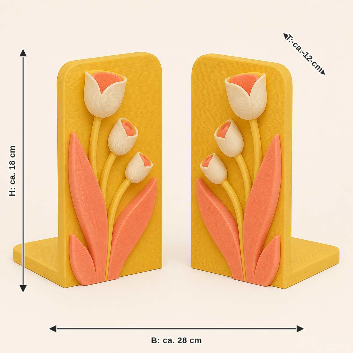Dimensional image for tulip season-bookends-pair Double chalice: width approx. 28 cm, depth approx. 12 cm, height approx. 18 cm