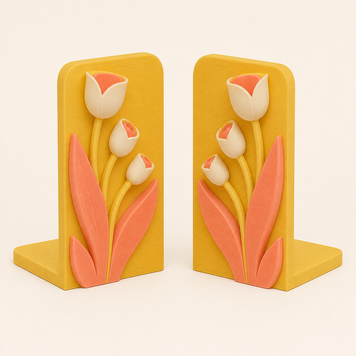 tulip season-bookends-pair Double chalice made of 3D-printed PETG in sun yellow, coral, warm white