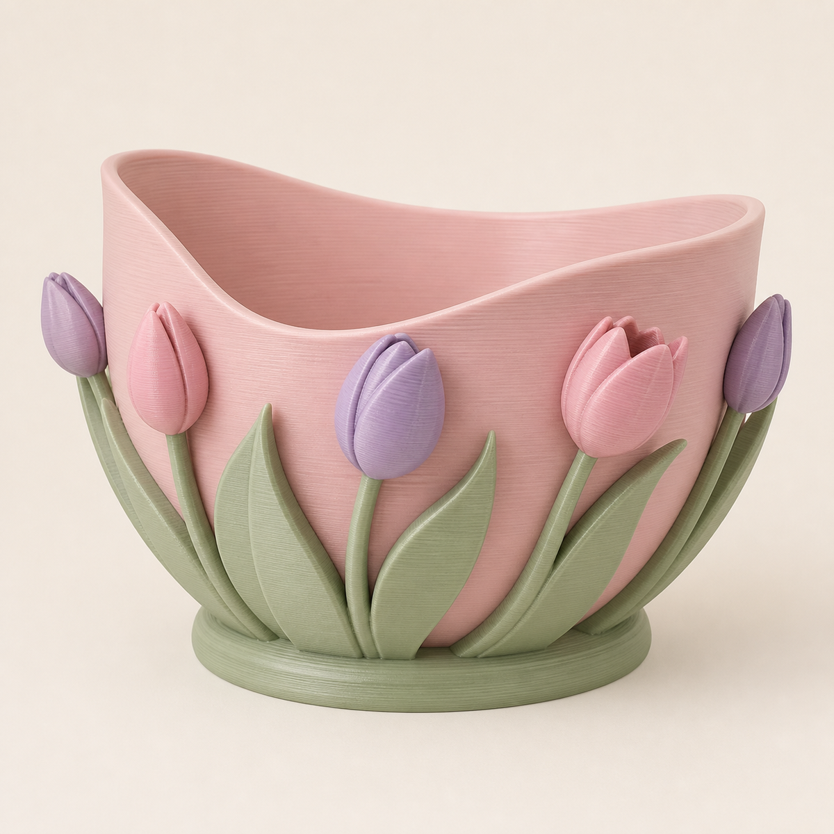 tulip season-decorative bowl in 3D printed PETG in rose, lilac, sage green