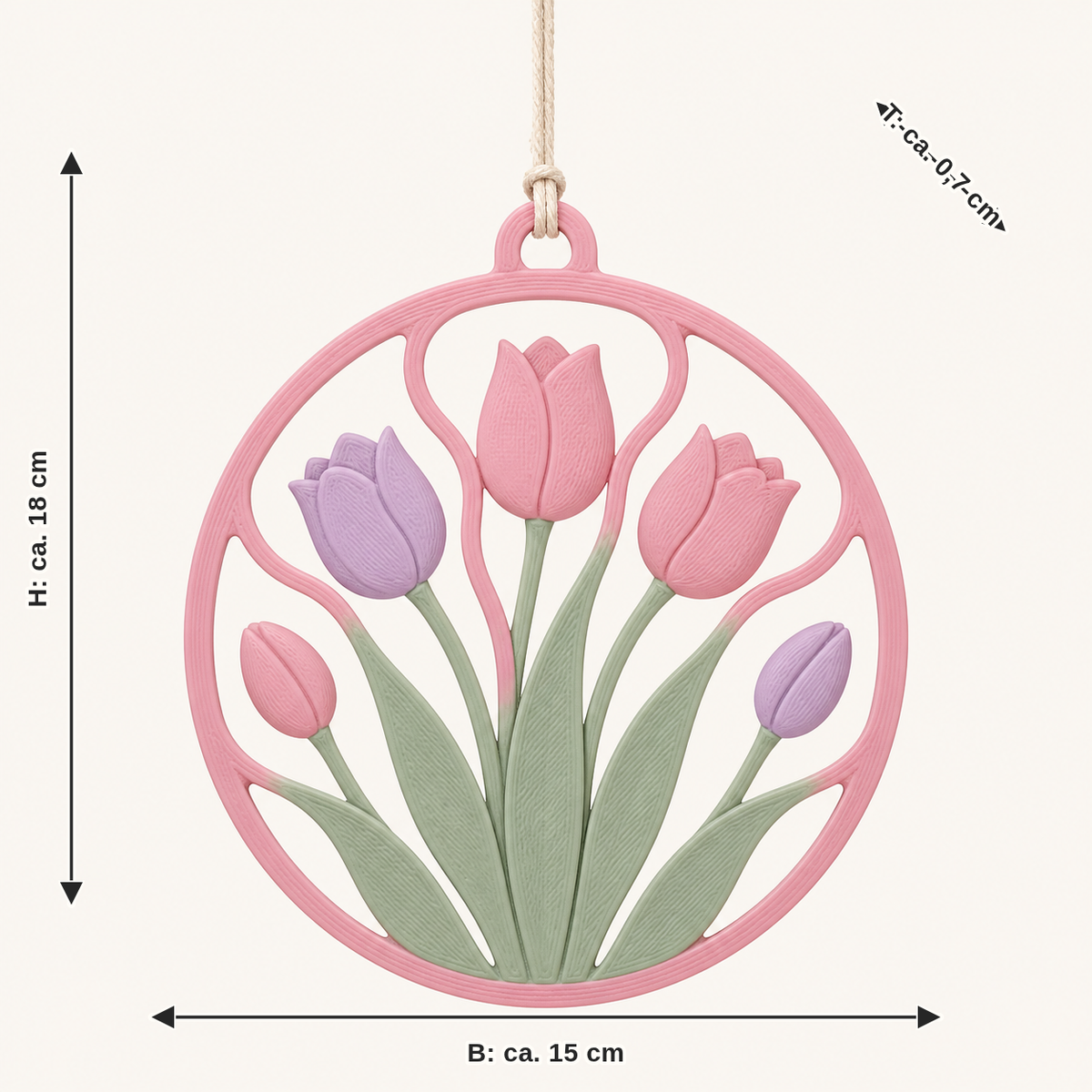 Dimensional image for tulip season-window ornament cup window: width approx. 15 cm, depth approx. 0.7 cm, height approx. 18 cm