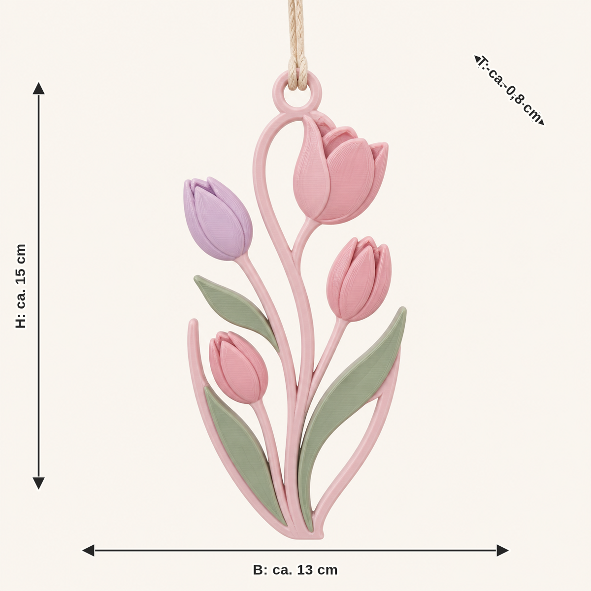 Measurement for tulip season-hanging decoration flower branch: width approx. 13 cm, depth approx. 0.8 cm, height approx. 15 cm