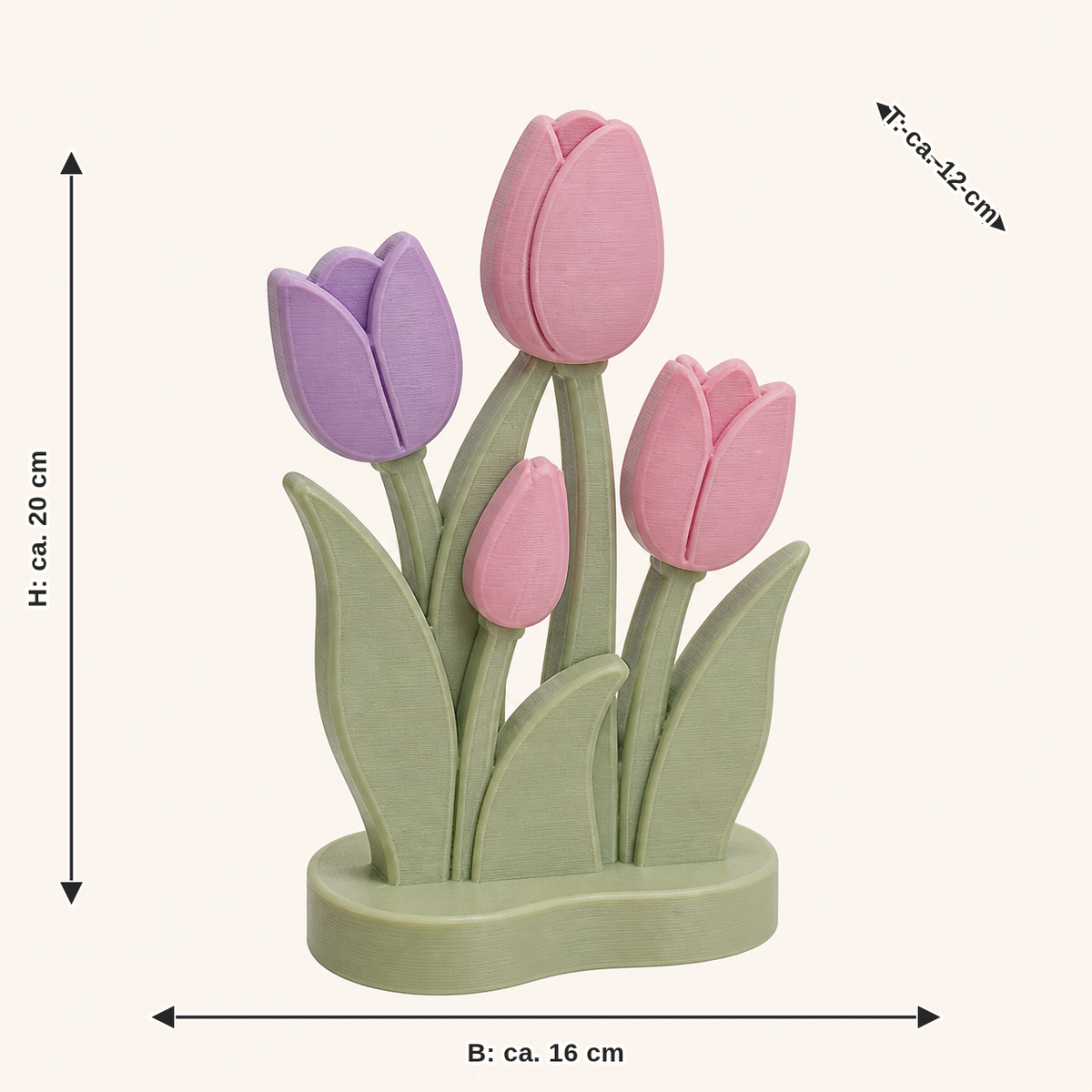 Measurement for tulip season mini sculpture tulip field: width about 16 cm, depth about 12 cm, height about 20 cm