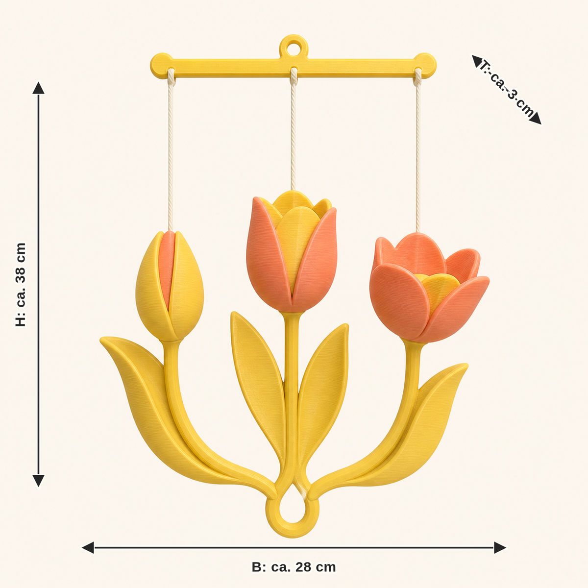 Measurement for tulip season-mobile tulip dance: width approx. 28 cm, depth approx. 3 cm, height approx. 38 cm