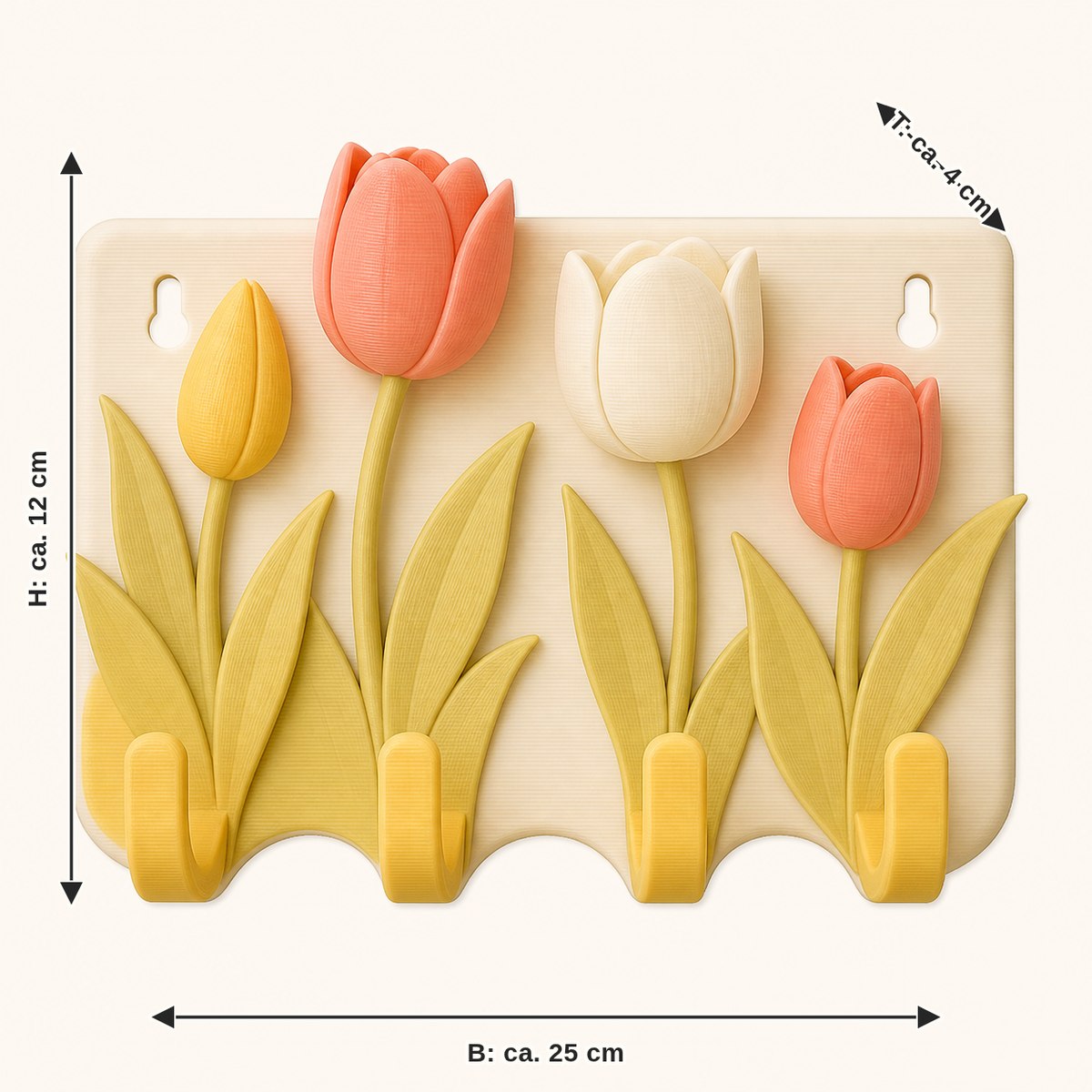 Measurement for tulip season-key rack tulip hook: width approx. 25 cm, depth approx. 4 cm, height approx. 12 cm
