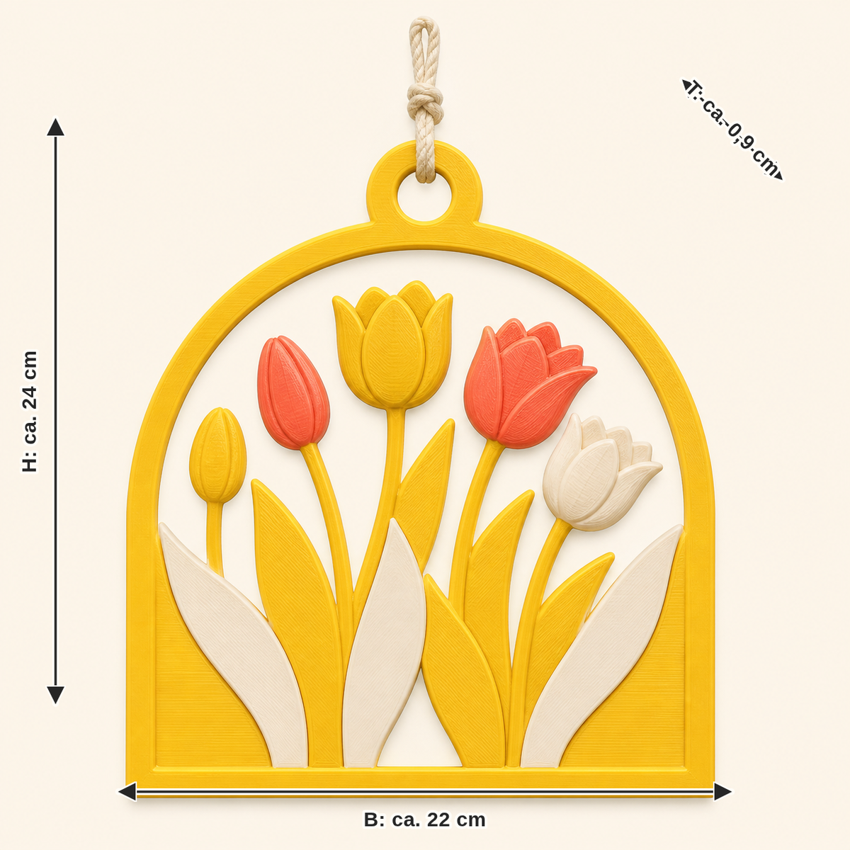 Dimensional image for tulip season-door hanger tulip bow: width approx. 22 cm, depth approx. 0.9 cm, height approx. 24 cm