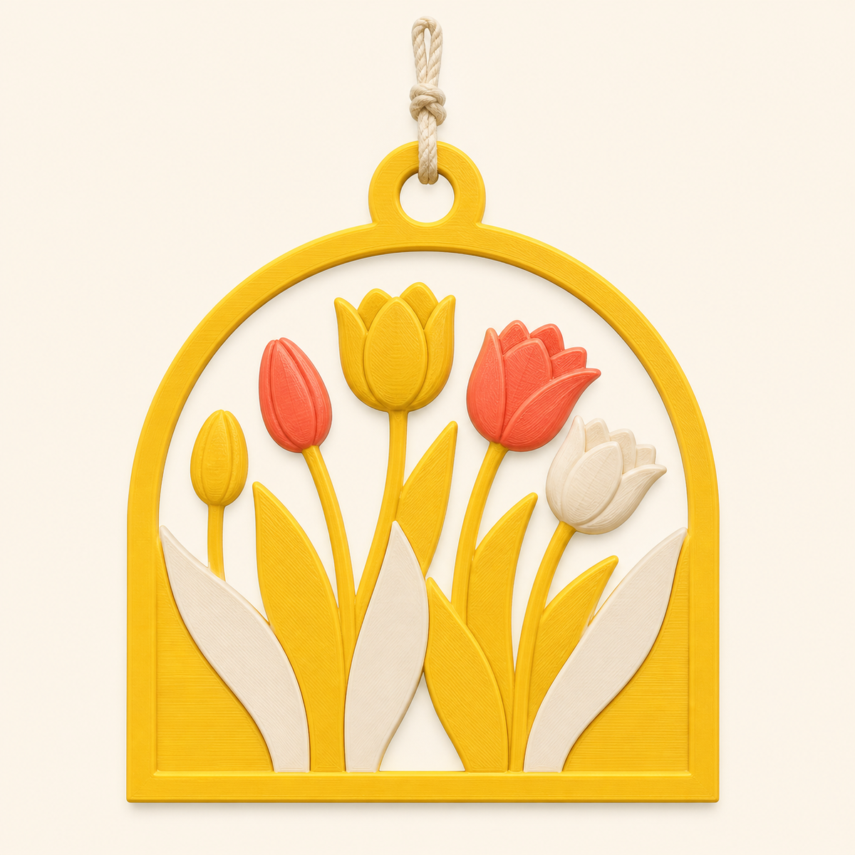 tulip season-door pendant tulip bow in 3D printed PETG in sun yellow, coral, warm white