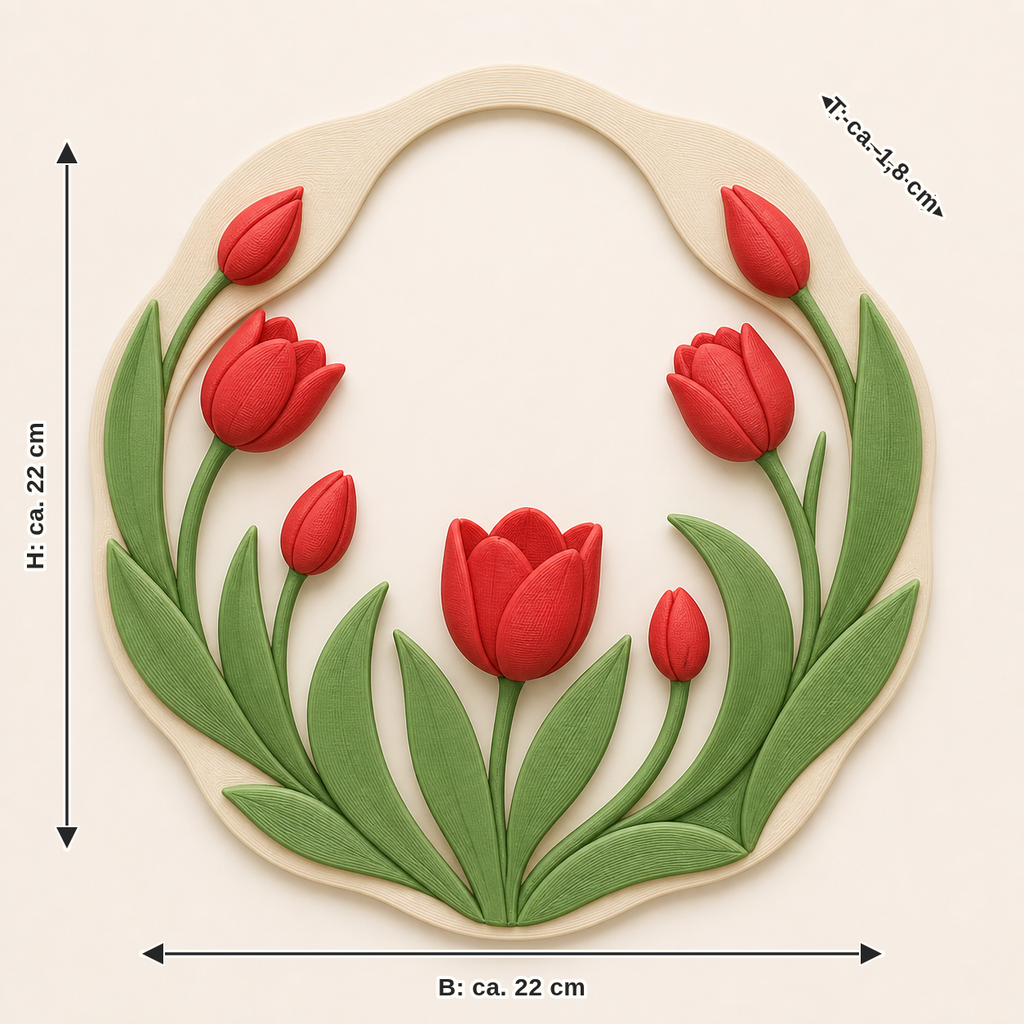 Dimensional image for tulip season-wall relief Tulip wreath: width approx. 22 cm, depth approx. 1.8 cm, height approx. 22 cm