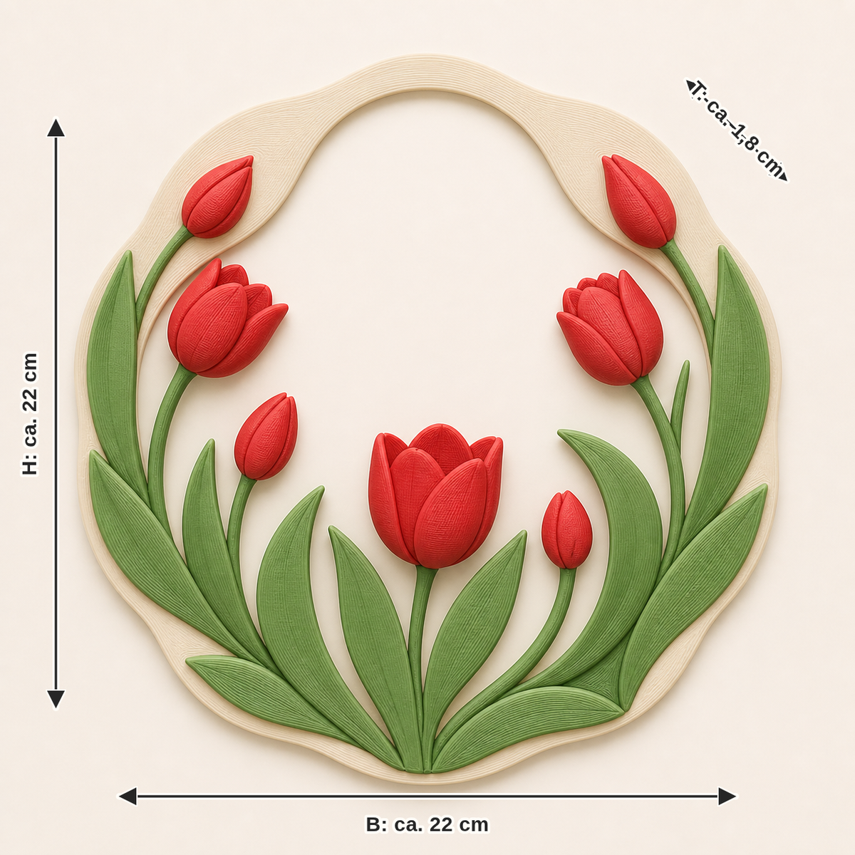 Dimensional image for tulip season-wall relief Tulip wreath: width approx. 22 cm, depth approx. 1.8 cm, height approx. 22 cm