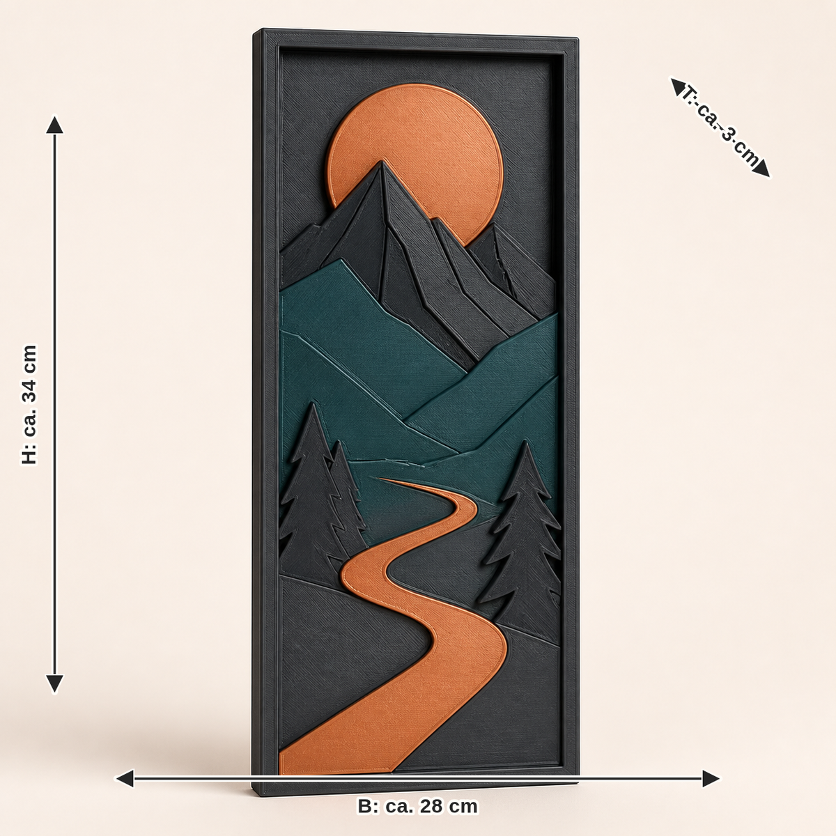 Maßbild für Türhänger Bergpfad – Modern: Breite ca. 28 cm, Tiefe ca. 3 cm, Höhe ca. 34 cm