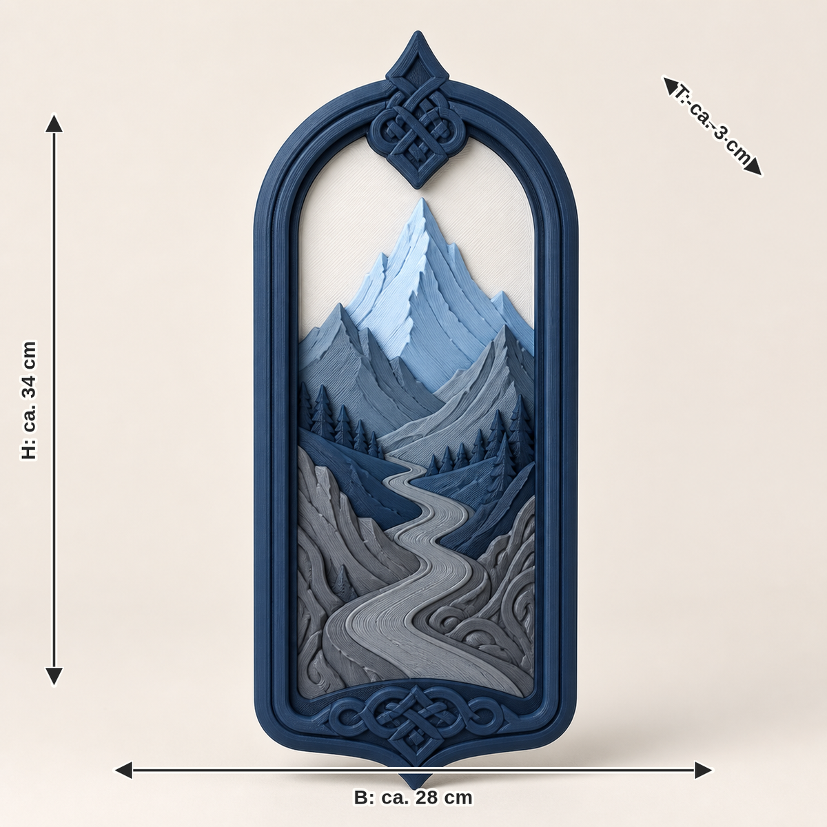 Dimensional image for door hanger mountain path – Nordic & Mythical: width approx. 28 cm, depth approx. 3 cm, height approx. 34 cm