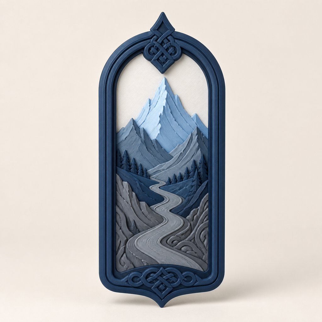 door hanger mountain path – Nordic & Mythical from PETG on bright studio background