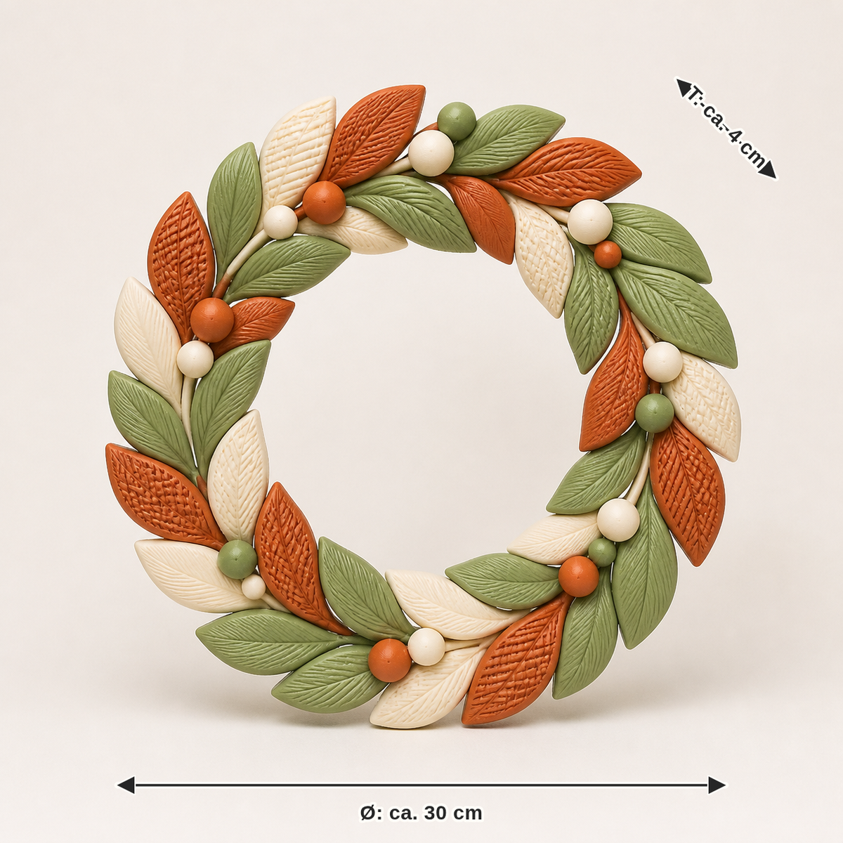 Dimensional image for door wreath berry geometry – Country: diameter approx. 30 cm, depth approx. 4 cm