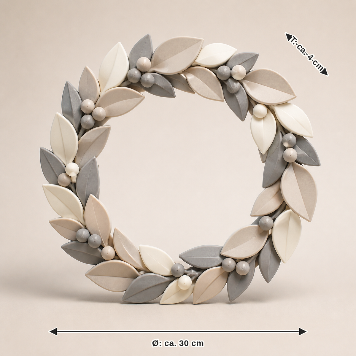 Maßbild für Türkranz Beerengeometrie – Minimalistisch: Durchmesser ca. 30 cm, Tiefe ca. 4 cm