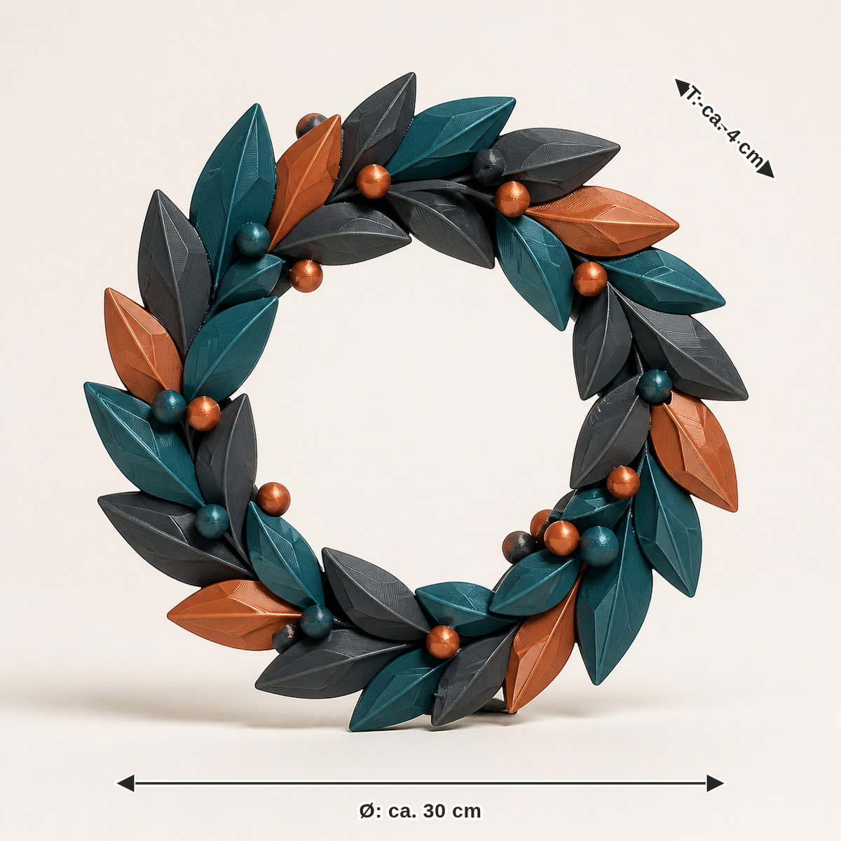 Maßbild für Türkranz Beerengeometrie – Modern: Durchmesser ca. 30 cm, Tiefe ca. 4 cm