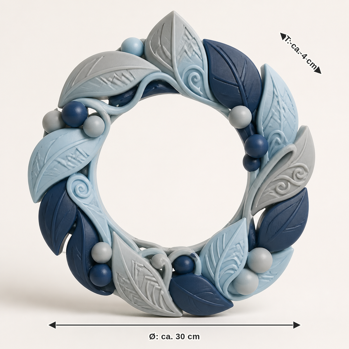 Maßbild für Türkranz Beerengeometrie – Nordisch & Mythisch: Durchmesser ca. 30 cm, Tiefe ca. 4 cm