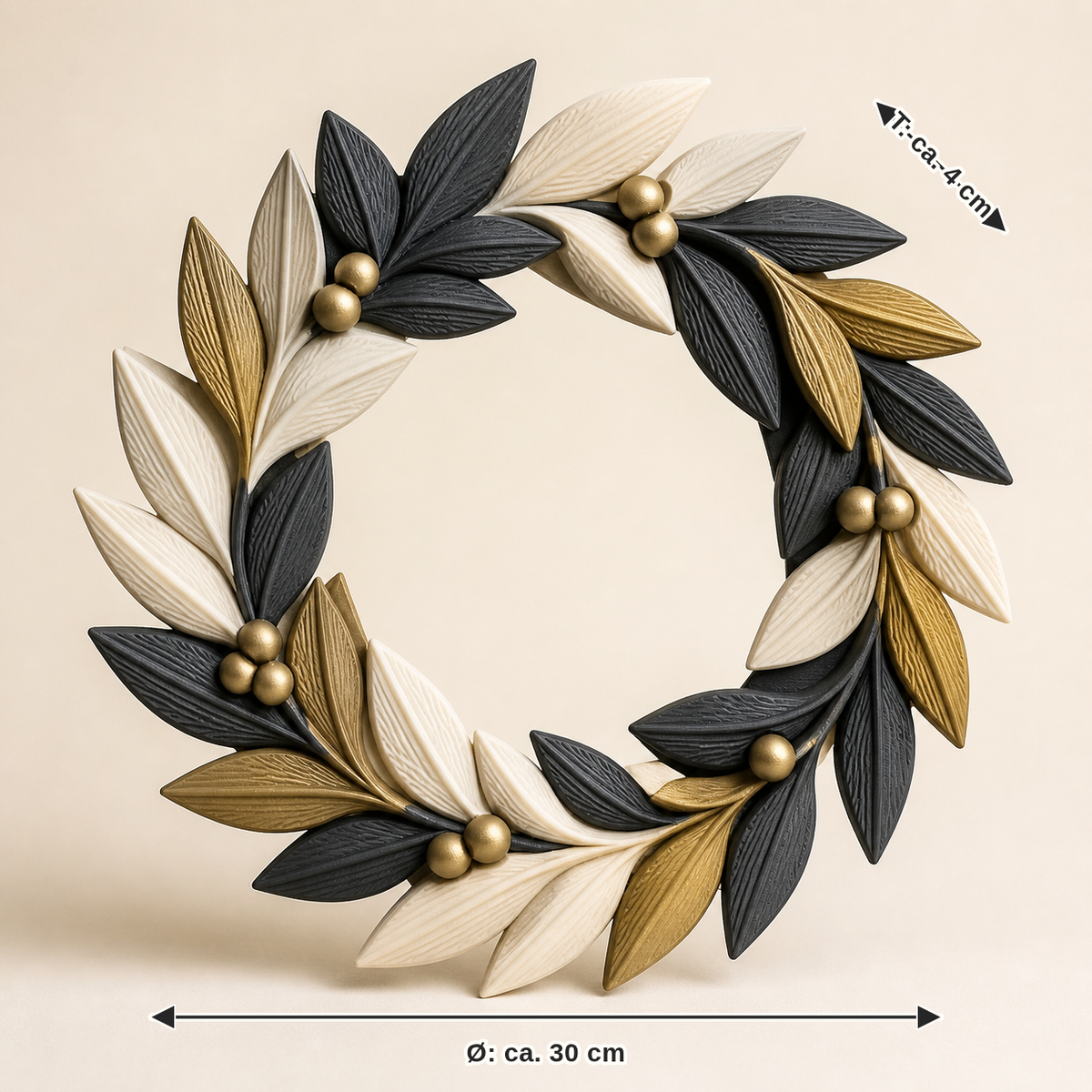 Maßbild für Türkranz Beerengeometrie – Zeitlos: Durchmesser ca. 30 cm, Tiefe ca. 4 cm